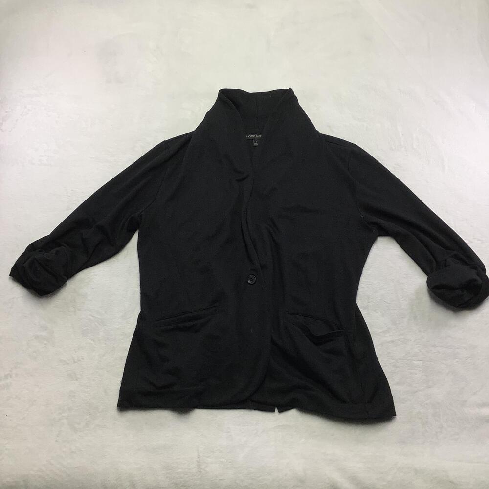 Banana Republic Cardigan Sweater Womens Large Black Open Front Pockets Knit